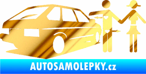 Samolepka Love car love girl levá chrom fólie zlatá zrcadlová