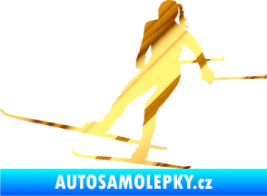 Samolepka Lyžařka 001 levá běh na lyžích chrom fólie zlatá zrcadlová