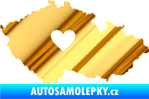 Samolepka Mapa České republiky 002 srdce chrom fólie zlatá zrcadlová