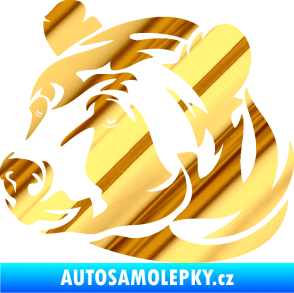 Samolepka Medvěd 007 levá hlava chrom fólie zlatá zrcadlová