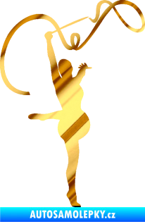 Samolepka Moderní gymnastika 003 pravá gymnastka se stuhou chrom fólie zlatá zrcadlová