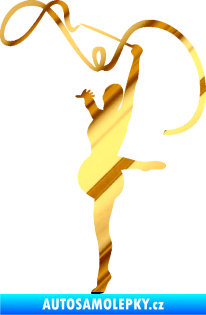 Samolepka Moderní gymnastika 003 levá gymnastka se stuhou chrom fólie zlatá zrcadlová