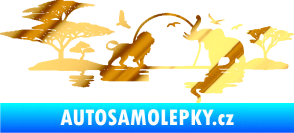 Samolepka Motiv Afrika levá -  zvířata u vody chrom fólie zlatá zrcadlová