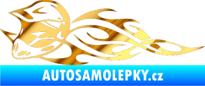 Samolepka Motorka 011 levá helma na motokros v plamenech chrom fólie zlatá zrcadlová