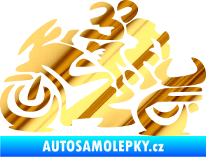 Samolepka Motorkář 009 levá se spolujezdcem chrom fólie zlatá zrcadlová