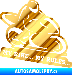 Samolepka Motorkář 012 pravá s textem chrom fólie zlatá zrcadlová