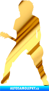 Samolepka Music 010 levá rocker s kytarou chrom fólie zlatá zrcadlová