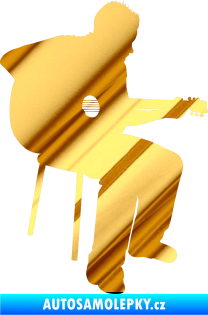 Samolepka Music 012 pravá  kytarista chrom fólie zlatá zrcadlová