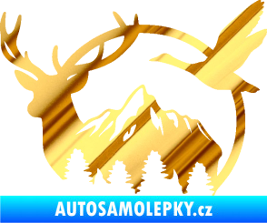 Samolepka Myslivost 002 levá lesní zvěř chrom fólie zlatá zrcadlová