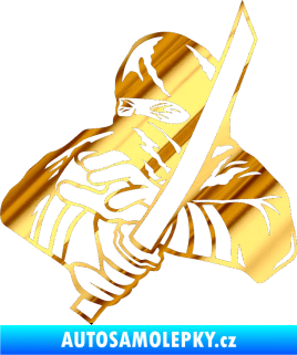 Samolepka Ninja silueta levá chrom fólie zlatá zrcadlová