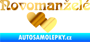 Samolepka Novomanželé 001 nápis se srdíčky chrom fólie zlatá zrcadlová