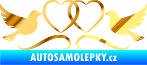 Samolepka Novomanželé 002 holubičky se srdíčky chrom fólie zlatá zrcadlová