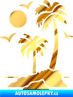 Samolepka Ostrov 002 levá palmy a moře chrom fólie zlatá zrcadlová