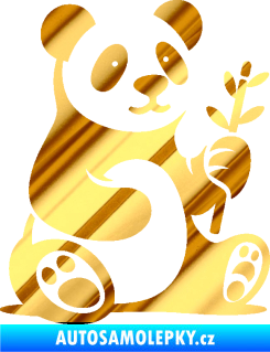 Samolepka Panda 011 pravá s bambusovou větvičkou chrom fólie zlatá zrcadlová