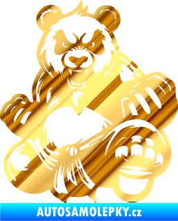 Samolepka Panda 012 pravá Kung Fu bojovník chrom fólie zlatá zrcadlová
