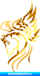 Samolepka Pegas 003 levá okřídlený kůň hlava chrom fólie zlatá zrcadlová