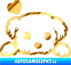 Samolepka Pes 057 levá se srdíčkem chrom fólie zlatá zrcadlová