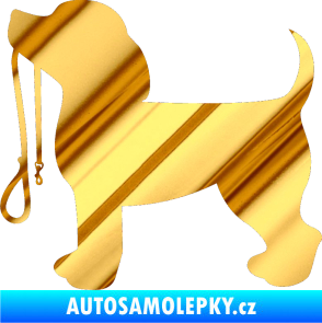 Samolepka Pes 063 levá štěnátko s vodítkem chrom fólie zlatá zrcadlová