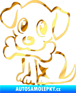Samolepka Pes 076 levá štěnátko s kostičkou chrom fólie zlatá zrcadlová