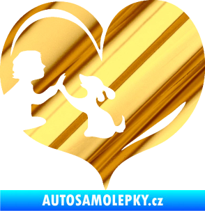 Samolepka Pes 103 levá dej pac srdce chrom fólie zlatá zrcadlová