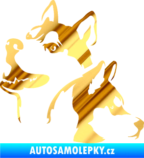 Samolepka Pes 117 levá husky chrom fólie zlatá zrcadlová