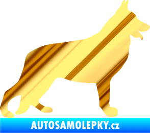 Samolepka Pes 154 pravá německý ovčák chrom fólie zlatá zrcadlová