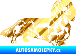 Samolepka Pes 158 pravá dlouhosrstý jezevčík chrom fólie zlatá zrcadlová