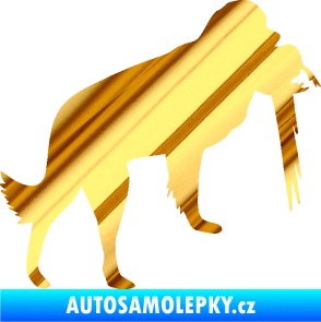Samolepka Pes 193 pravá lovecký s bažantem chrom fólie zlatá zrcadlová