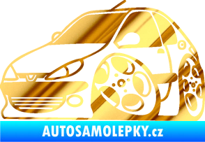 Samolepka Peugeot 206 karikatura levá chrom fólie zlatá zrcadlová