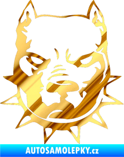 Samolepka Pitbull hlava 002 pravá chrom fólie zlatá zrcadlová
