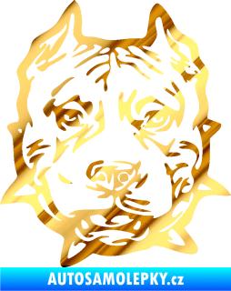 Samolepka Pitbull hlava 003 pravá chrom fólie zlatá zrcadlová