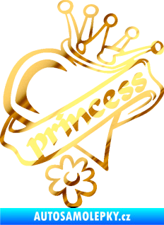 Samolepka Princess nápis v srdíčku chrom fólie zlatá zrcadlová