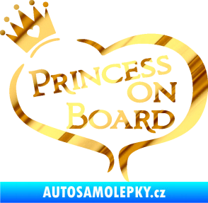 Samolepka Princess on board nápis s korunkou chrom fólie zlatá zrcadlová