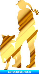 Samolepka Psovod 002 levá chrom fólie zlatá zrcadlová