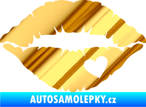 Samolepka Pusa 004 se srdíčkem pravá chrom fólie zlatá zrcadlová