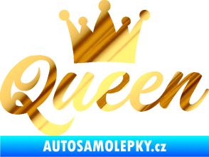 Samolepka Queen nápis s korunou chrom fólie zlatá zrcadlová