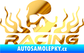 Samolepka Racing nápis s lebkou pravá chrom fólie zlatá zrcadlová