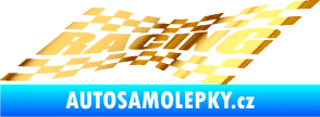 Samolepka Racing nápis v šachovnici chrom fólie zlatá zrcadlová