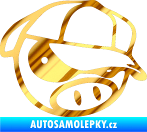 Samolepka Rally pig 003 pravá chrom fólie zlatá zrcadlová