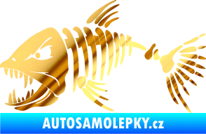 Samolepka Ryba kostra 005 levá chrom fólie zlatá zrcadlová