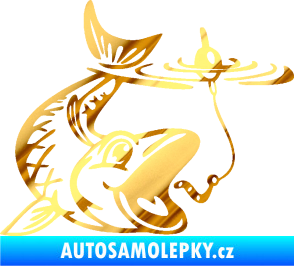 Samolepka Ryba s návnadou 004 pravá chrom fólie zlatá zrcadlová