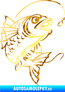 Samolepka Ryba s návnadou 005 pravá chrom fólie zlatá zrcadlová