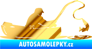 Samolepka Rybář 017 pravá rybolov v lodičce chrom fólie zlatá zrcadlová