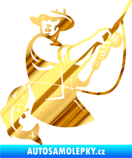 Samolepka Rybář 024 levá úlovek chrom fólie zlatá zrcadlová