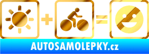 Samolepka Slunce + kolo = veselý smajlík vyjížďka na kole chrom fólie zlatá zrcadlová