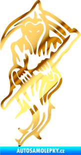 Samolepka Smrtka 010 levá v kápi s kosou chrom fólie zlatá zrcadlová