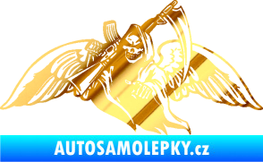 Samolepka Smrtka 016 levá s křídly a kosou chrom fólie zlatá zrcadlová