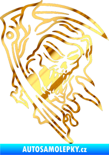Samolepka Smrtková pravá s kosou chrom fólie zlatá zrcadlová