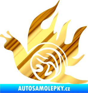 Samolepka Šnek s plameny levá chrom fólie zlatá zrcadlová