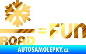 Samolepka Snow road fun nápis s vločkou chrom fólie zlatá zrcadlová